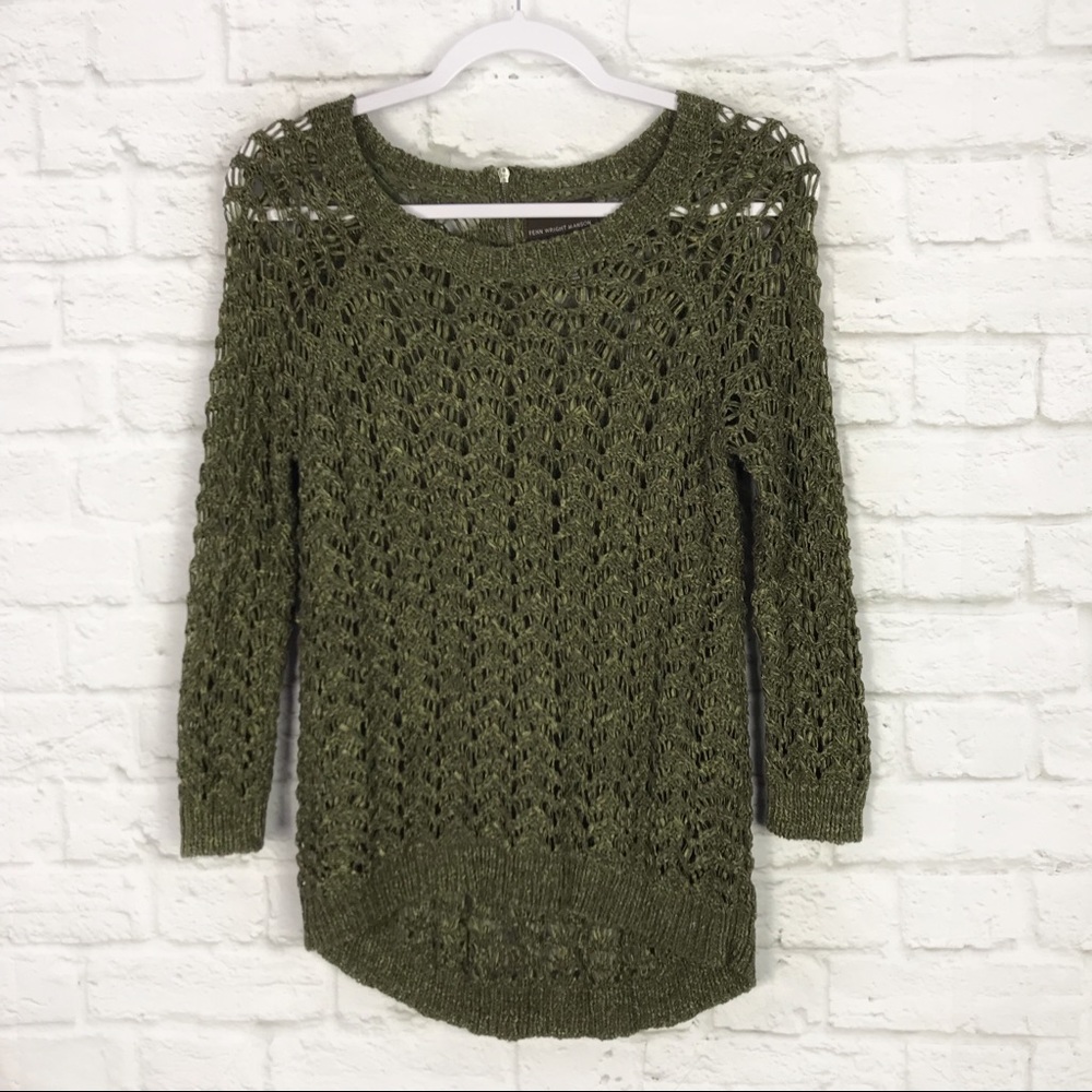 Fenn Wright Manson Green Open Knit ScoopNeck Top M - Picture 1 of 6